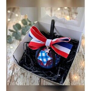 Patriotic Gift: Handmade Fabric Star Americana Ornament with a Bow in Gift Box